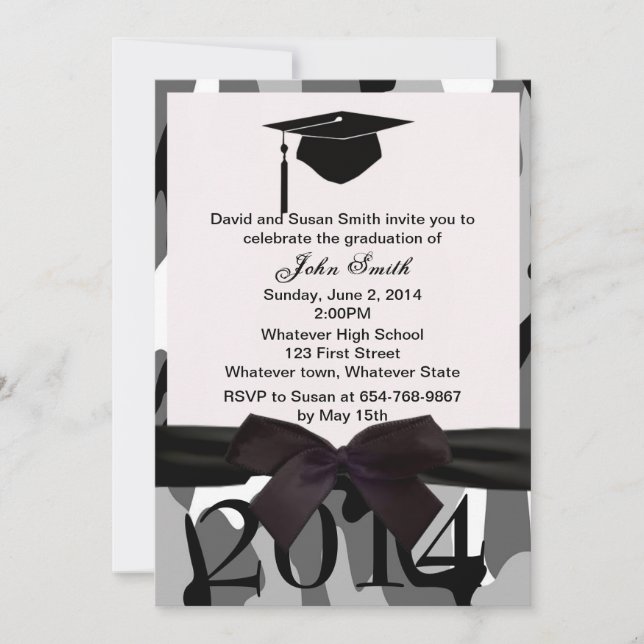 Black  Ribbon And Gray Camo Graduation Invitation (Front)