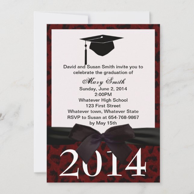 Black Ribbon And Red Leopard Graduation Invitation (Front)