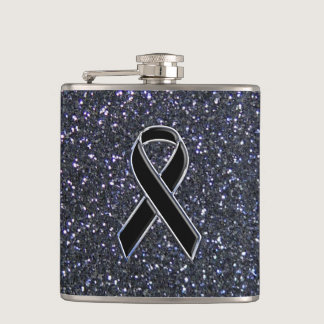 Black Ribbon Awareness Accent Decor Flask