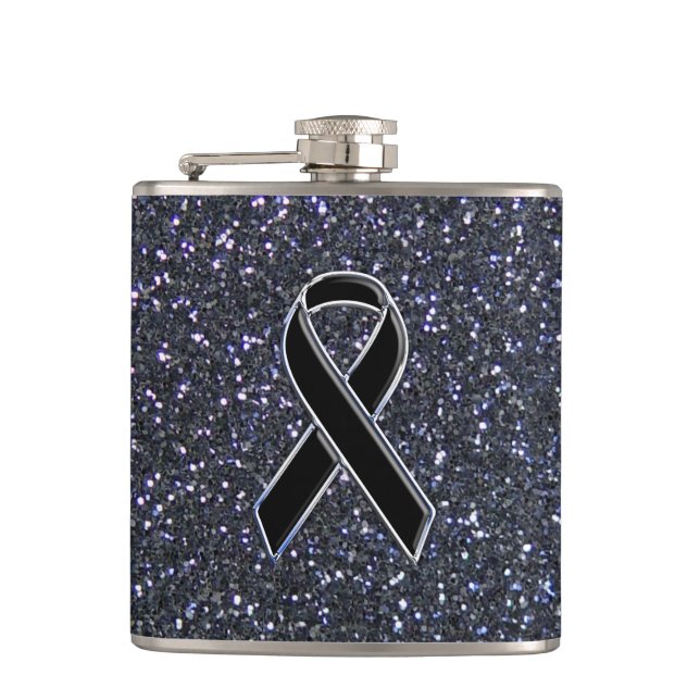 Black Ribbon Awareness Accent Decor Flask (Front)