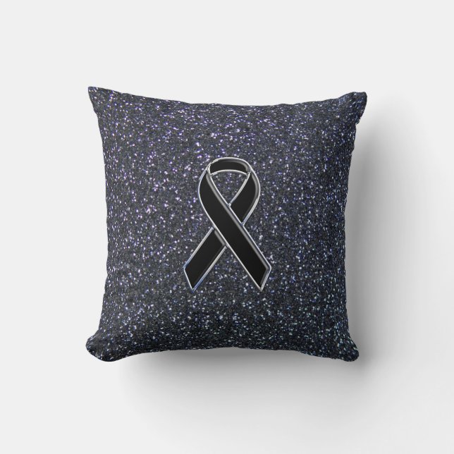 Black Ribbon Awareness Accent Decor Throw Pillow (Front)