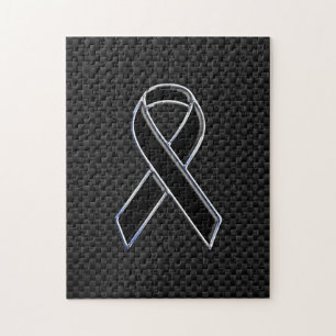 Black Ribbon Awareness Carbon Fiber Decor Jigsaw Puzzle