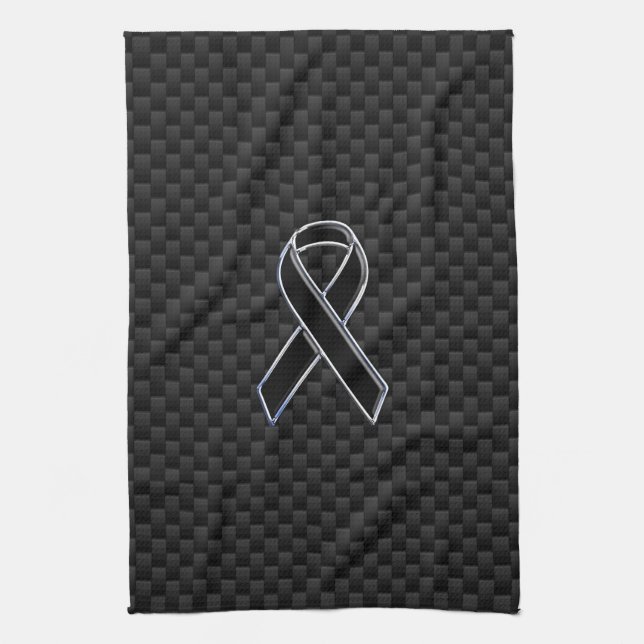 Black Ribbon Awareness Carbon Fiber Decor Kitchen Towel (Vertical)