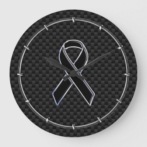 Black Ribbon Awareness Carbon Fiber Decor Large Clock
