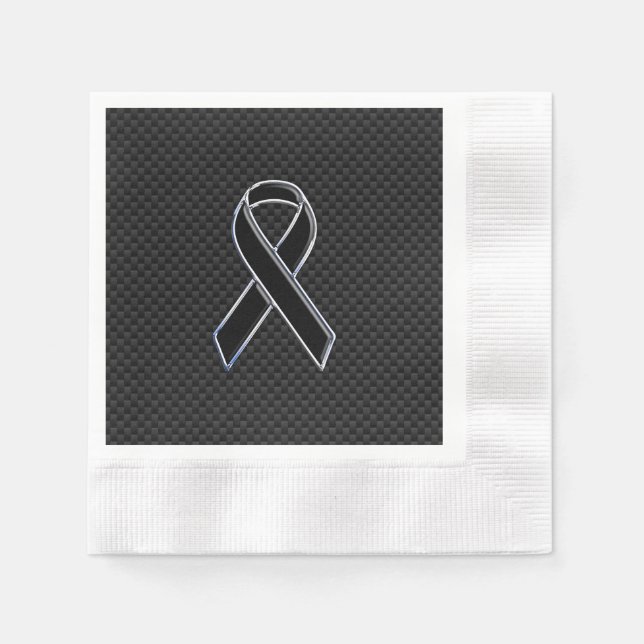 Black Ribbon Awareness Carbon Fiber Decor Napkins (Front)