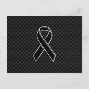 Black Ribbon Awareness Carbon Fiber Decor Postcard