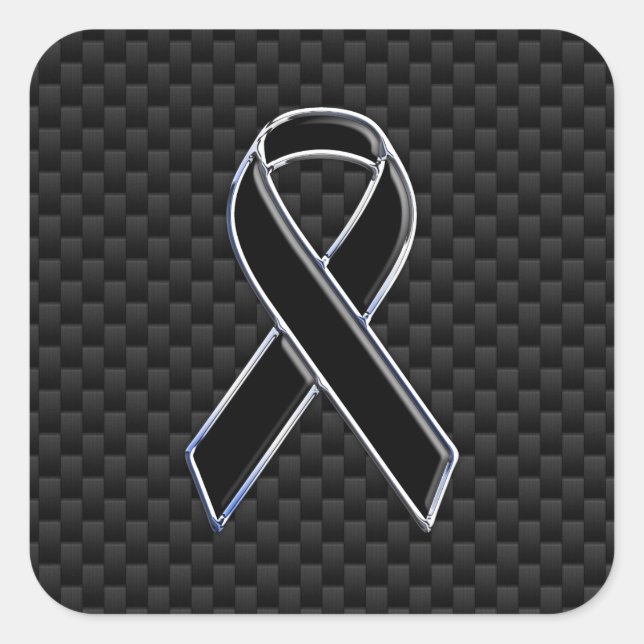 Black Ribbon Awareness Carbon Fiber Decor Square Sticker (Front)