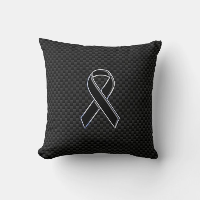 Black Ribbon Awareness Carbon Fiber Decor Throw Pillow (Front)