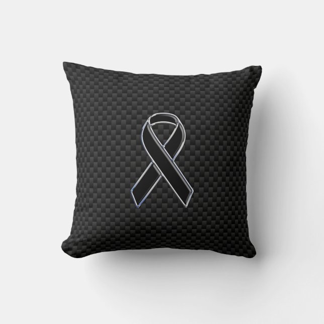Black Ribbon Awareness Carbon Fiber Decor Throw Pillow (Front)