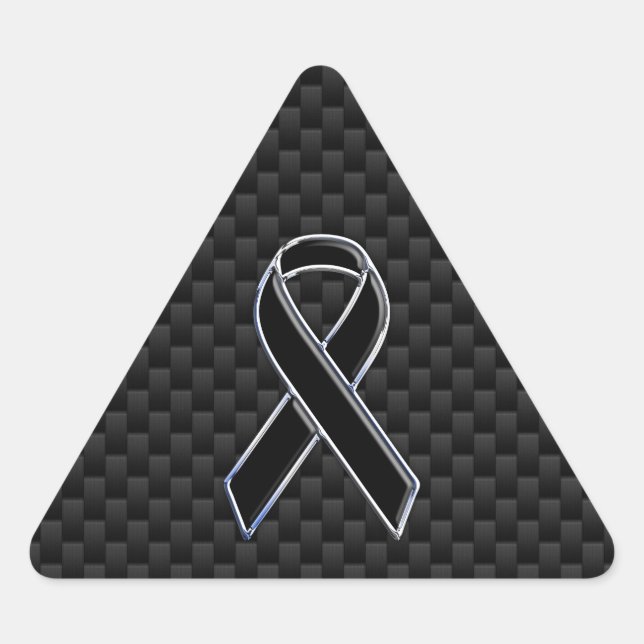 Black Ribbon Awareness Carbon Fiber Decor Triangle Sticker (Front)