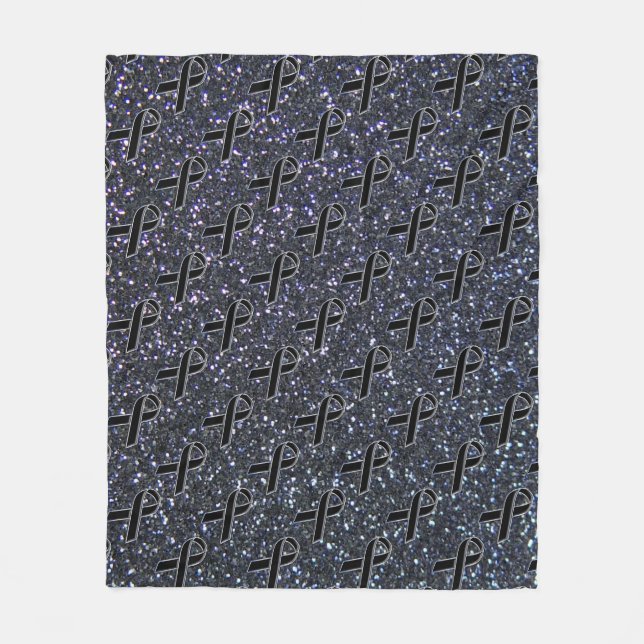 Black Ribbon Awareness Midnight Blue Fleece Blanket (Front)
