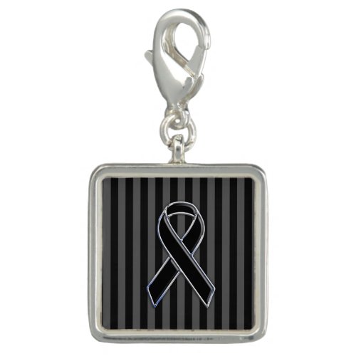 Black Ribbon Awareness on Vertical Stripes Charm