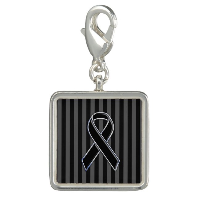 Black Ribbon Awareness on Vertical Stripes Charm (Front)