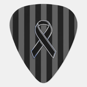 Black Ribbon Awareness on Vertical Stripes Guitar Pick