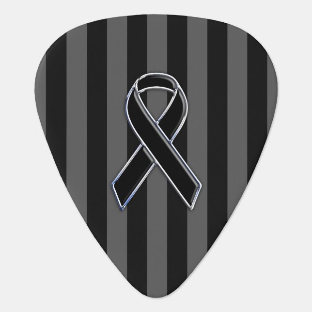 Black Ribbon Awareness on Vertical Stripes Guitar Pick (Front)