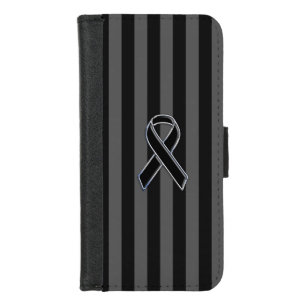 Black Ribbon Awareness on Vertical Stripes iPhone 8/7 Wallet Case