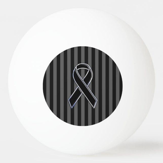 Black Ribbon Awareness on Vertical Stripes Ping-Pong Ball (Front)