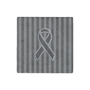 Black Ribbon Awareness on Vertical Stripes Stone Magnet