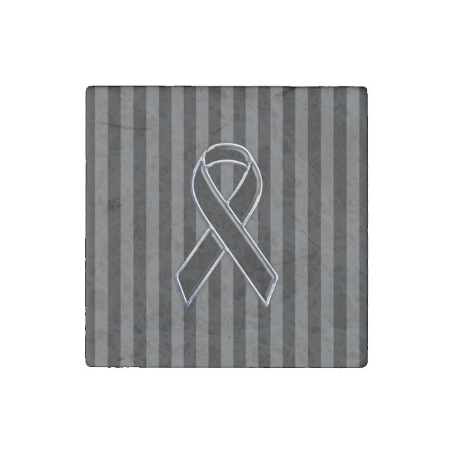 Black Ribbon Awareness on Vertical Stripes Stone Magnet (Front)