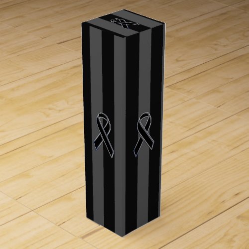 Black Ribbon Awareness on Vertical Stripes Wine Gift Box