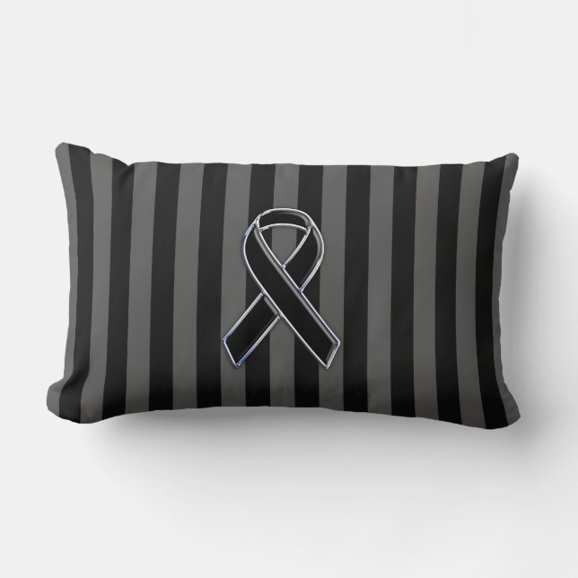 Black Ribbon Awareness Stripes Lumbar Pillow (Front)
