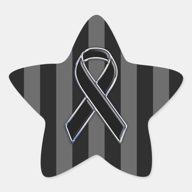 Black Ribbon Awareness Stripes Star Sticker (Front)