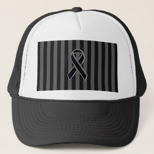 Black Ribbon Awareness Stripes Trucker Hat