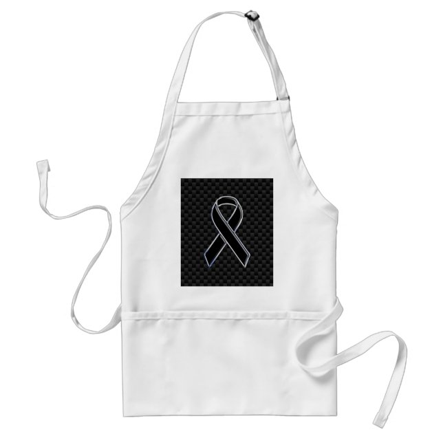 Black Ribbon Awareness Stylish Carbon Fiber Adult Apron (Front)