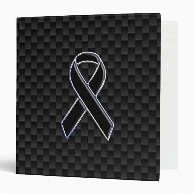 Black Ribbon Awareness Stylish Carbon Fiber Binder (Front/Inside)