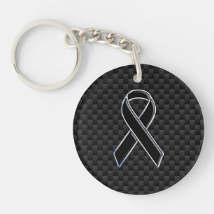 Black Ribbon Awareness Stylish Carbon Fiber Keychain