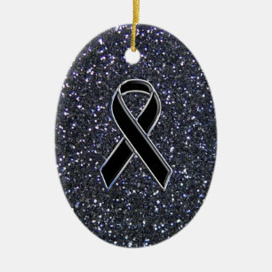 Black Ribbon Awareness Symbol Ceramic Ornament