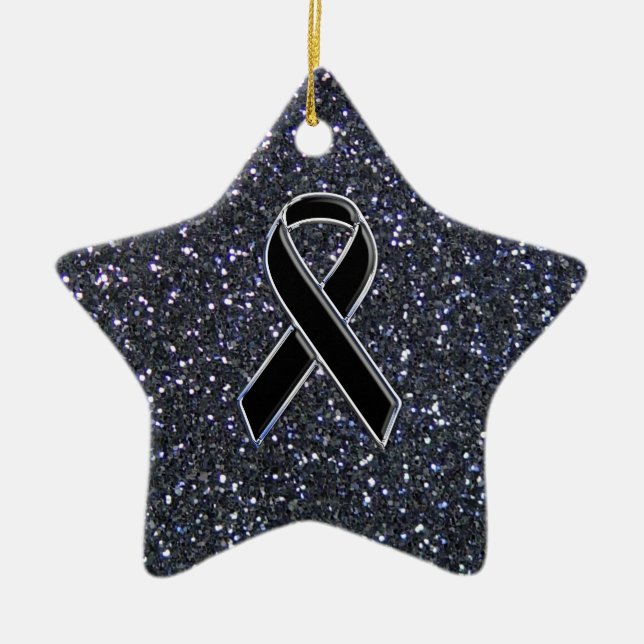 Black Ribbon Awareness Symbol Ceramic Ornament (Front)