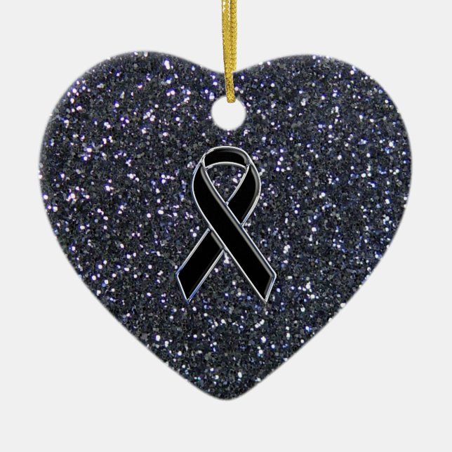 Black Ribbon Awareness Symbol Ceramic Ornament (Front)