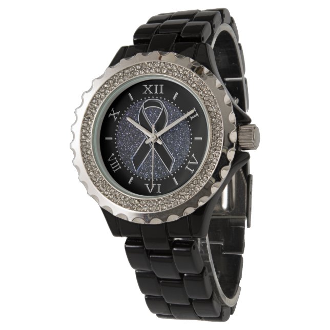 Black Ribbon Awareness Symbol Dial Watch (Angled)