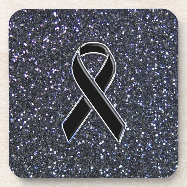 Black Ribbon Awareness Symbol Drink Coaster (Front)