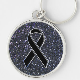 Black Ribbon Awareness Symbol Keychain