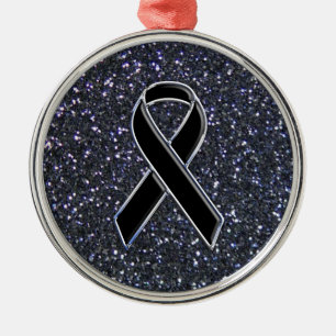 Black Ribbon Awareness Symbol Metal Ornament