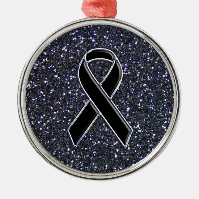 Black Ribbon Awareness Symbol Metal Ornament (Front)