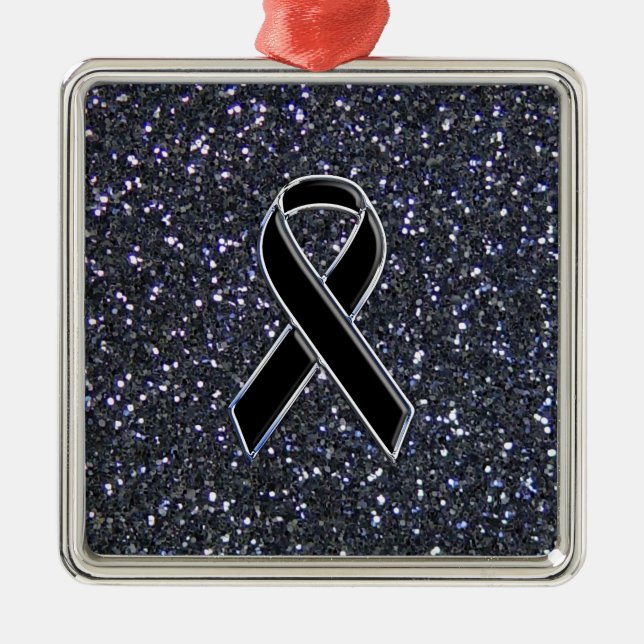 Black Ribbon Awareness Symbol Metal Ornament (Front)