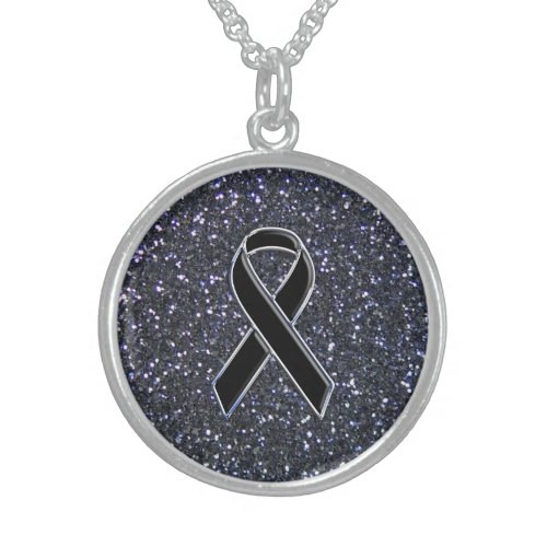 Black Ribbon Awareness Symbol Sterling Silver Necklace