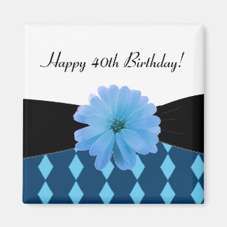 Black Ribbon Blue Flower 40th Birthday Magnet