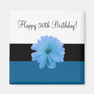 Black Ribbon Blue Flower 50th Birthday Magnet