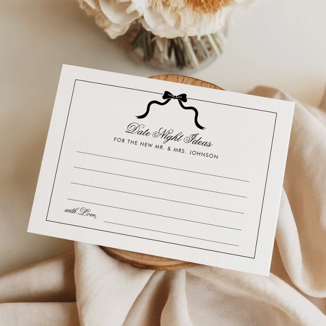 Black Ribbon Bow Date Night Ideas Bridal Shower Enclosure Card (Creator Uploaded)