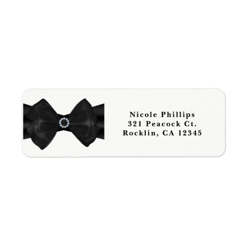 Black Ribbon Bow  Diamonds Chic Glam Invitation Label