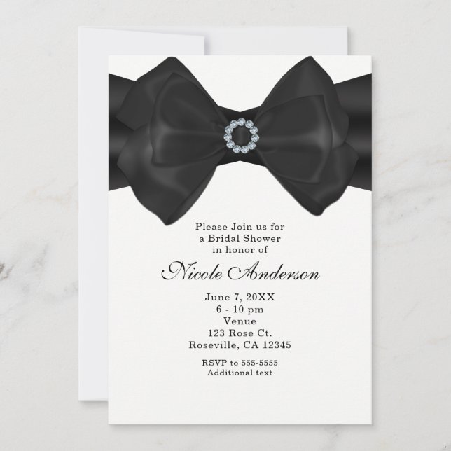 Black Ribbon Bow & Diamonds Elegant Invitations (Front)