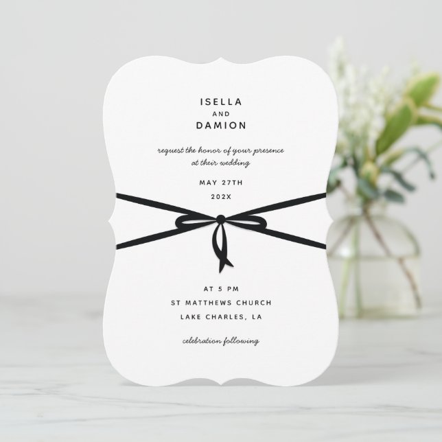 BLACK RIBBON & BOW INVITATION (Standing Front)