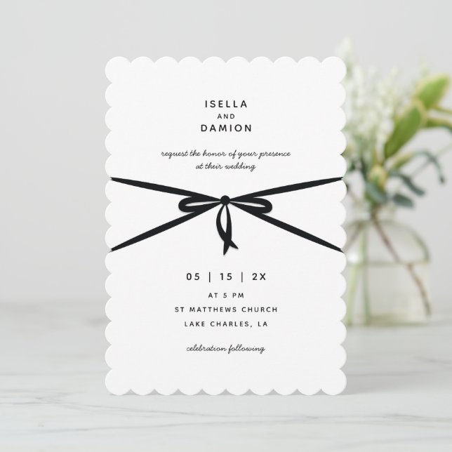 BLACK RIBBON & BOW INVITATION (Standing Front)