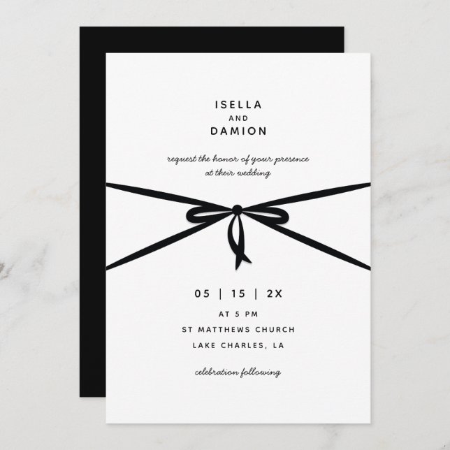 BLACK RIBBON & BOW INVITATION (Front/Back)