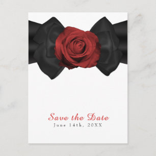 Black Ribbon Bow & Red Rose Elegant Save the Date Announcement Postcard