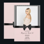 Black Ribbon Bow Stripes Blush Pink Photo Sweet 16 Invitation<br><div class="desc">Customize any way you want.</div>